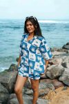 Blue Printed Oversized Holiday Shirt